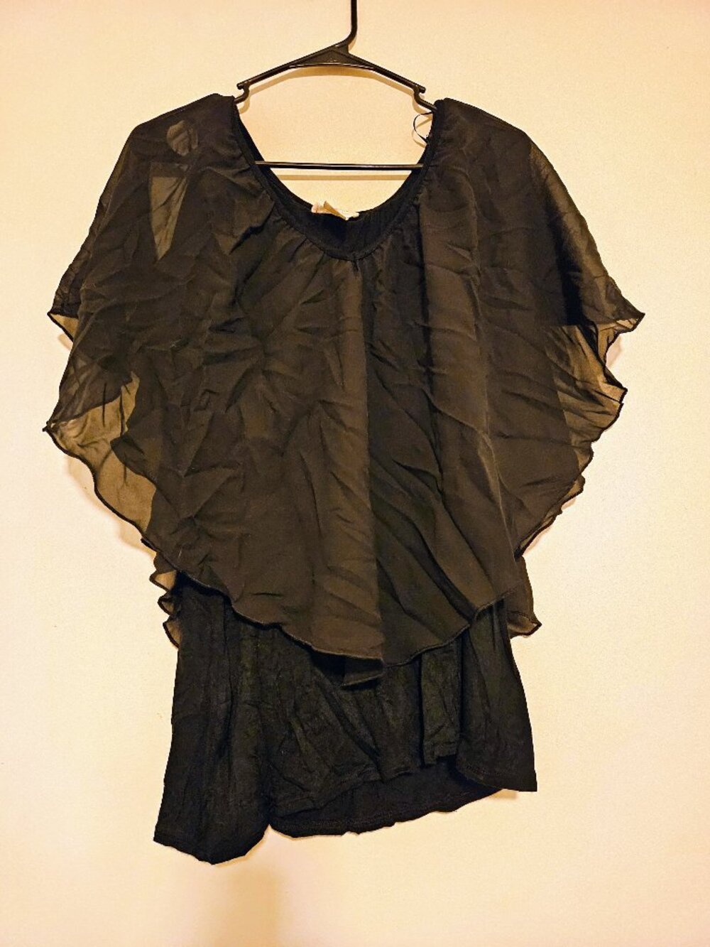 Chicshoppe 1X Black Chiffon Layered Blouse Flutter Sleeve Plus Size